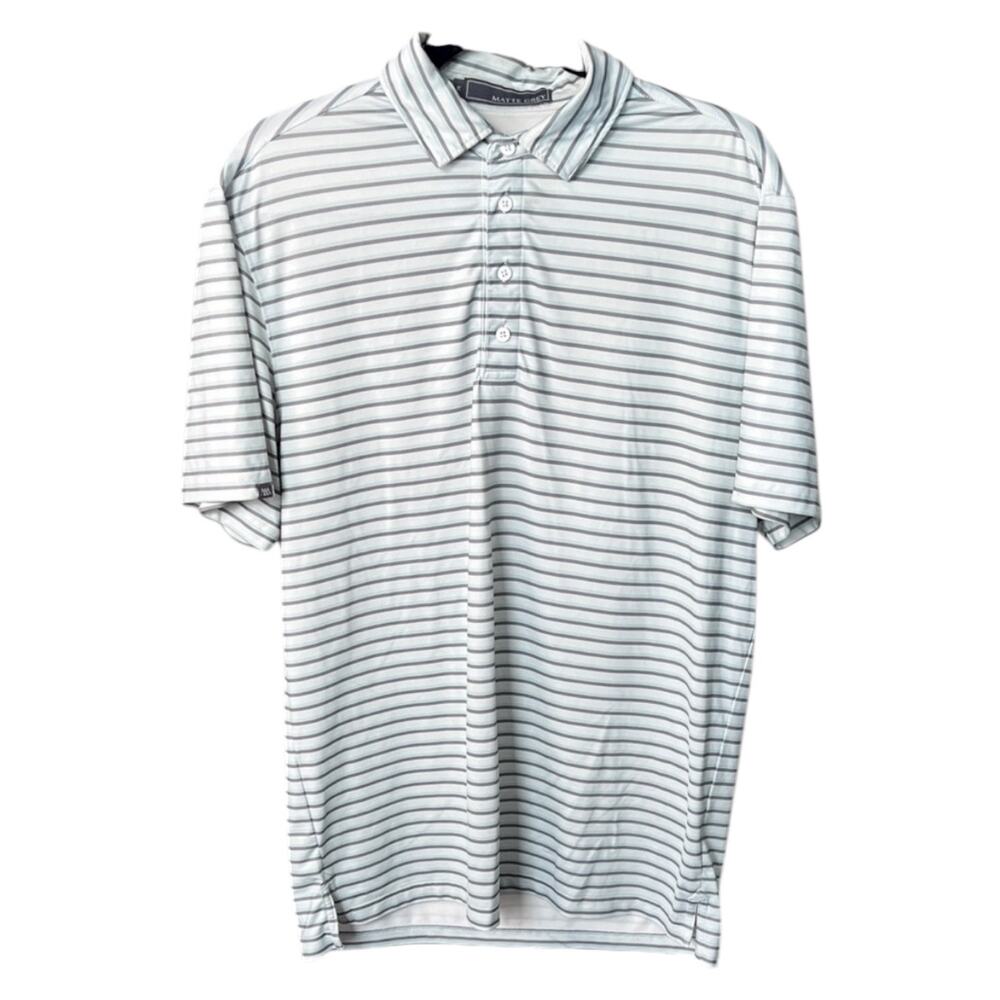Matte Grey Polo Shirt Blue Gray Striped Golf - M